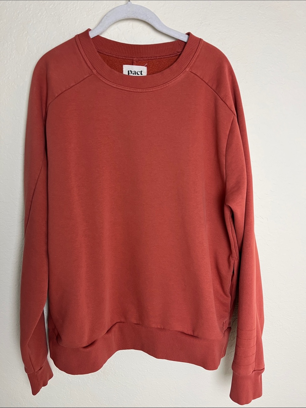 Pact Mens Burnt Orange‎ Organic Cotton Fleece Crewneck Sweatshirt Pockets Sz M